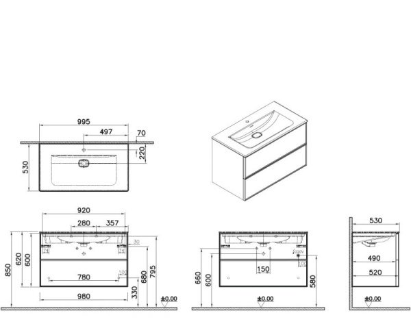 Тумба с раковиной Vitra Metropole 67156