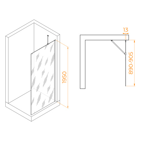 Душевая перегородка 90 см RGW WA-110Gb Walk In 351011009-16 прозрачное