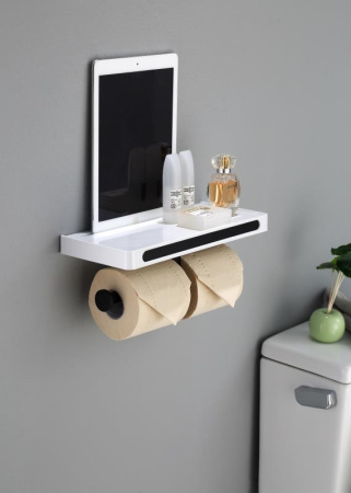 Бумагодержатель двойной с полкой, черный   RUSH EDGE ED77143B black