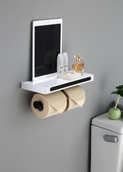 Бумагодержатель двойной с полкой, черный   RUSH EDGE ED77143B black