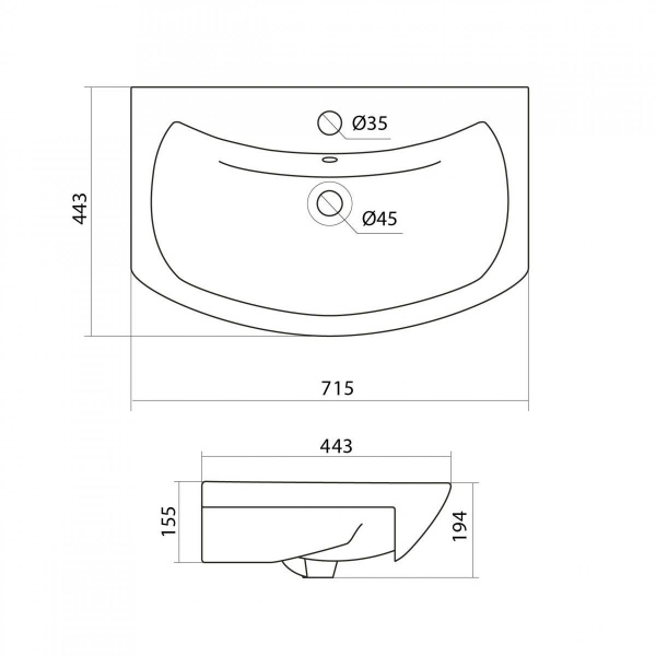 Раковина встраиваемая Onika Балтика 70 1WH207776