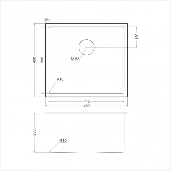 Кухонная мойка (48х43) EMAR EMB-114 PVD Nano Golden