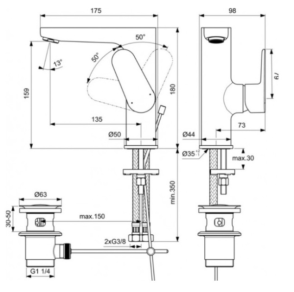 Смеситель для раковины Ideal Standard Cerafine Model O BC703AA