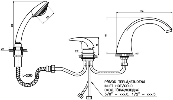 Смеситель на борт ванны Rav Slezak Dunaj D469.5YZ