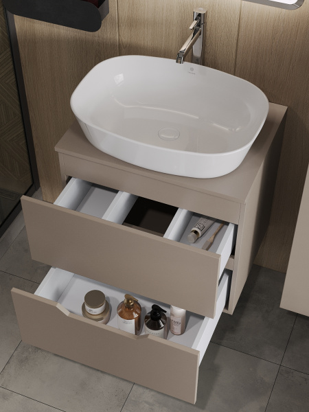 Тумба с раковиной подвесная 60 см,Orange Line Li-60TuLMDF+B08-500W  латте/белый