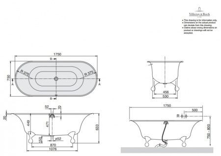 Ванна квариловая Villeroy & Boch Ceta 1750 x 750 UBQ175CEA7U0V-01
