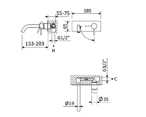 Смеситель для раковины Cezares Leaf CEZARES LEAF-BLI1-20-L-MM