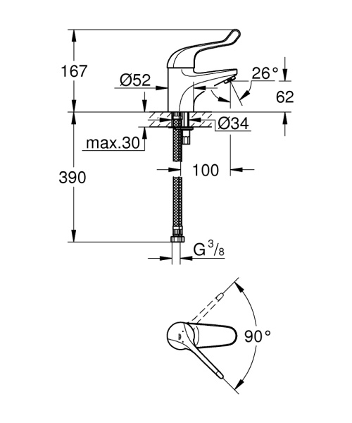 Смеситель однорычажный для раковины GROHE Euroeco Special 32789 000 (32789000)