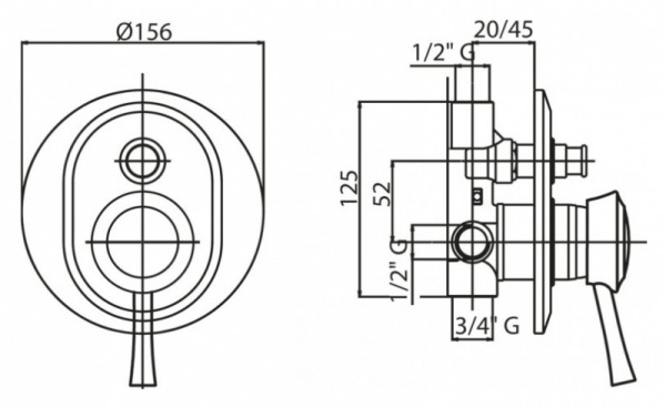 Смеситель для ванны Cezares Giubileo GIUBILEO-VDIM-02