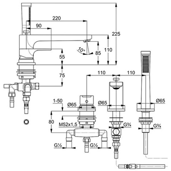Смеситель на борт ванны Kludi Zenta SL 484480565