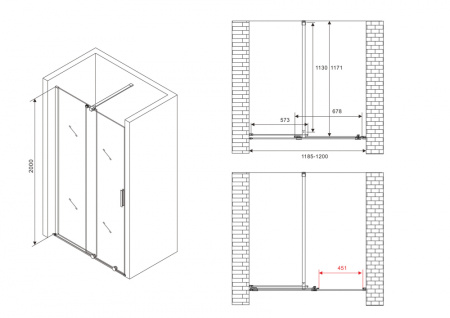Душевая дверь (120х200) ABBER Komfort AG90120 хром, раздвижная