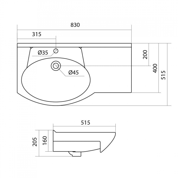 Раковина встраиваемая Onika Коралл 83 1WH110228