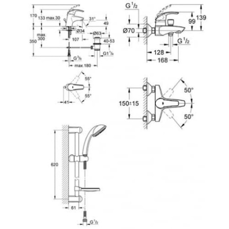 Набор для ванной комнаты 3 в 1 Grohe Grohe Eurosmart 116936