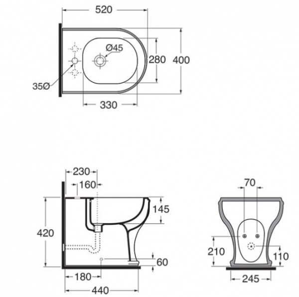 Биде напольное Azurra Charme CHBIT000000MBI/(CHA500 bi)*1