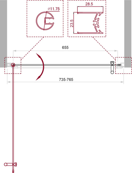 Душевая дверь (75х185) BelBagno UNO-B-1-75-C-Cr