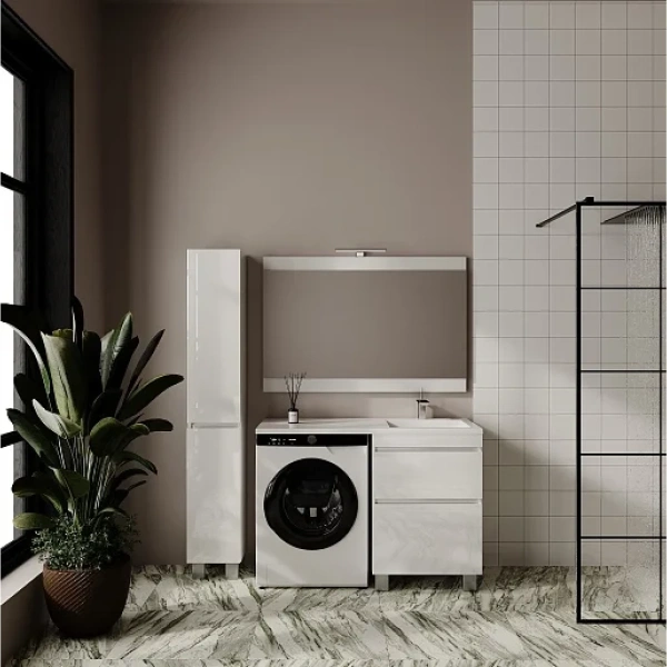 Тумба под стиральную машину напольная без раковины Style Line Даллас Леон СС-00002438 белый глянец