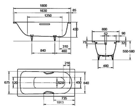 Стальная ванна Kaldewei SANIFORM PLUS 375-1 Easy-clean (180x80) 112800013001