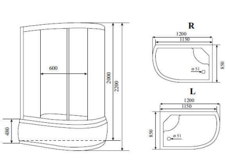 Душевая кабина (120х85) Timo Standart Silver Fabric T-6620SFR