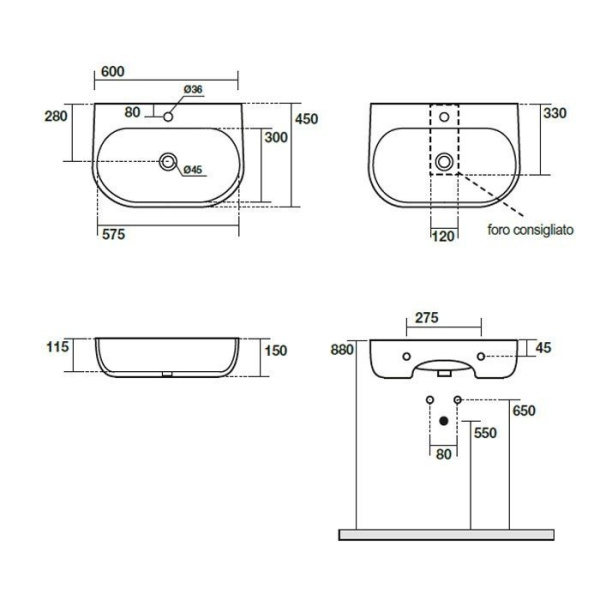 Раковина накладная (60х45) Kerasan Nolita 534101*1 белый