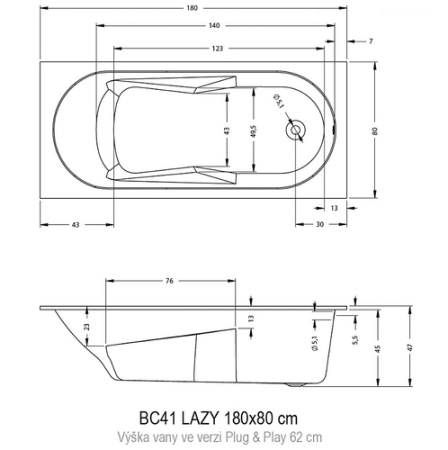Ванна акриловая (180x80) Riho Lazy B081001005