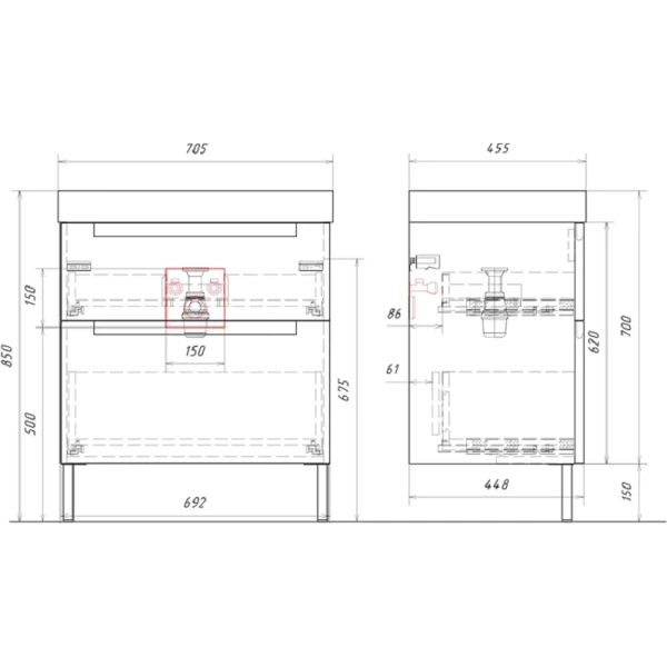 Тумба без раковины 70 см Aqwella Vancouver VAN01072N белый матовый