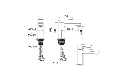 Смеситель для раковины WONZON & WOGHAND CUBE 2.0, брашированное золото WW-88018068-BG