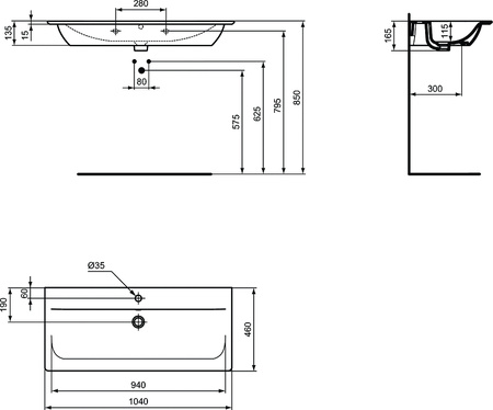 Раковина встраиваемая сверху Ideal Standard Connect Air Vanity (104х46) E027401