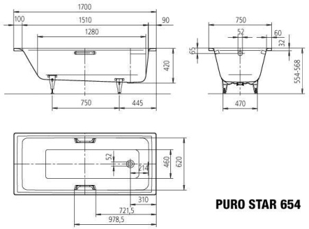 Стальная ванна (170х75) Kaldewei Puro Star 255400010001