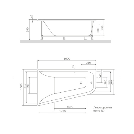 Ванна акриловая  ассиметричная (160x100) Am.Pm Spirit W72A-160L100W-A2