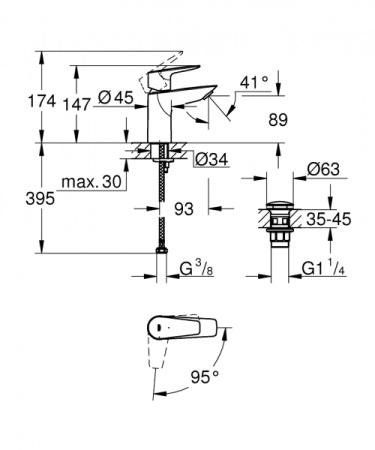 Смеситель для раковины Grohe BauEdge New 23899 001 (23899001) хром