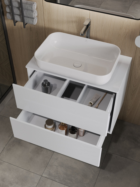 Тумба с раковиной подвесная 75 см,Orange Otto Ot-75TuMDF+B03-600W  белый глянец