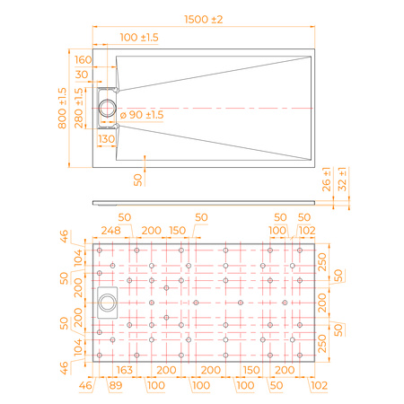 Душевой поддон (150х80) RGW TUS-W 553702815-01
