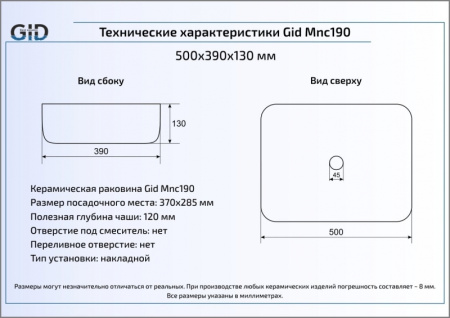 Раковина накладная (50х39) Gid Mnc190