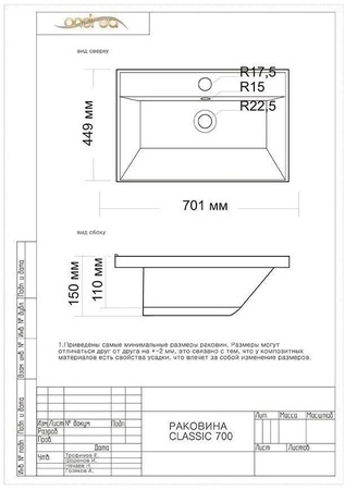 Раковина Style Line Andrea Classic 70 ЛС-00000722