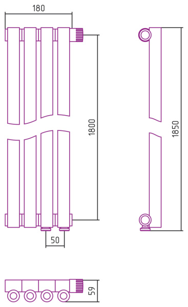 Полотенцесушитель Водяной Сунержа Эстет-0 EU50 правый (180х18) 4 секции Матовый Черный 31-0321-1804