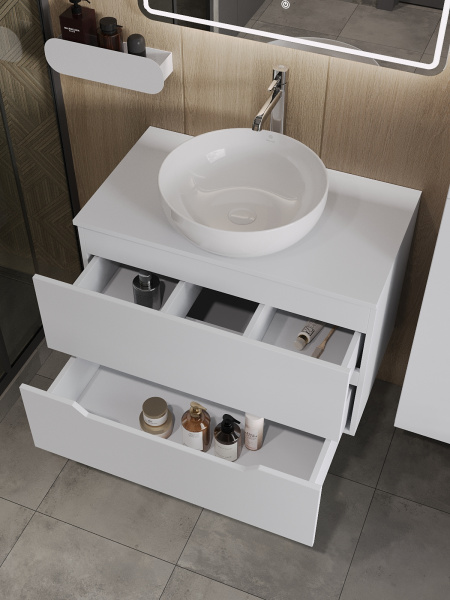 Тумба с раковиной подвесная 80 см, Orange Line Li-80TuwMDF+B07-420W белый