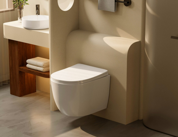 Комплект подвесной унитаз ABBER Bequem AC1100T белый с инсталляцией AC0105 и кнопкой AC0120MCH матовый хром