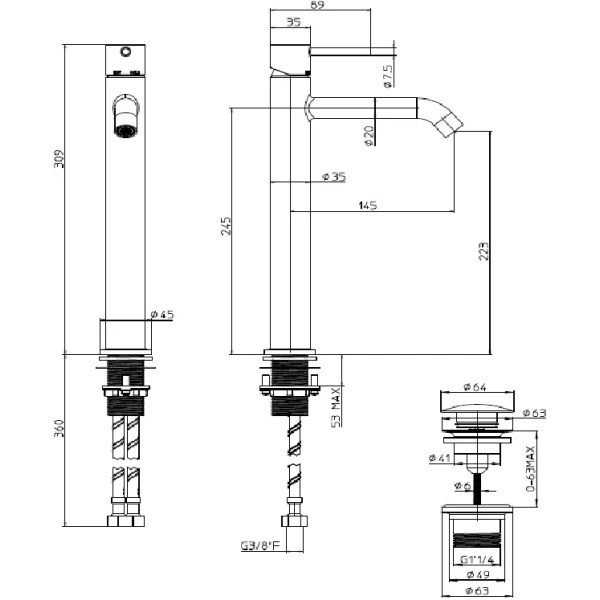 Смеситель для раковины Bossini Teo Z00703.043 брашированное золото