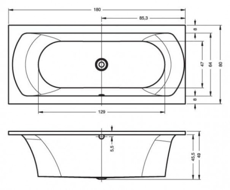 Ванна акриловая RIHO Lima (180x80) правосторонняя B052001005 без гидромассажа