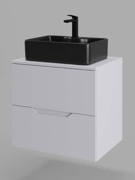 Тумба с раковиной подвесная 60 см, Orange Line Li-60TuwMDF+B01-475MB белый/черный