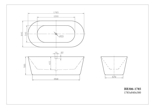 Акриловая ванна (179x84) BelBagno BB306-1785 Акриловая ванна (179x84) BelBagno BB306-1785