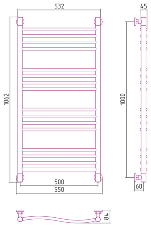 Полотенцесушитель Водяной Сунержа Флюид + (100х50) Матовый Черный 31-0222-1050