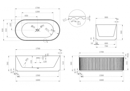 Акриловая ванна (170х80) ABBER AB9410-1.7 без гидромассажа, белый