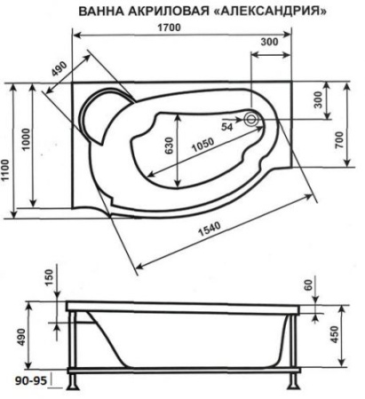 Акриловая Ванна Eurolux Александрия 170х110 (левая/правая) EUR0015
