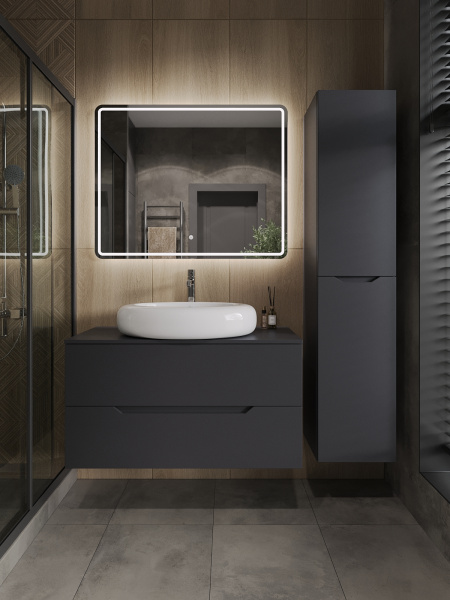 Тумба с раковиной подвесная 100 см, Orange Line Li-100TugMDF+B08-640W  графит/белый