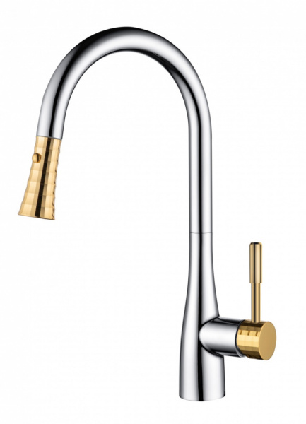 Смеситель для кухни D&K Rhein.Schiller с выдвижной лейкой хром золото (DA1462504A)