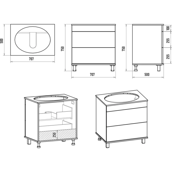 Тумба с раковиной раковину Brevita Enfida 70  УТ000022839