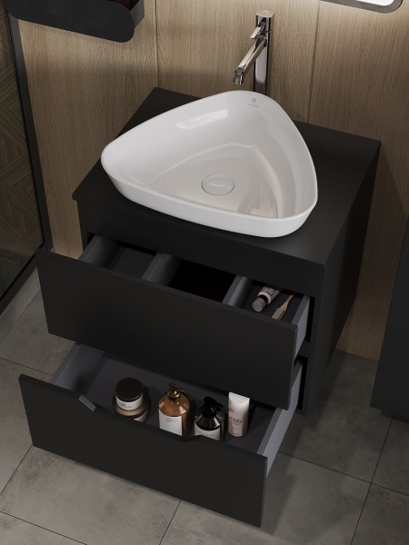 Тумба с раковиной подвесная 60 см, Orange Line Li-60TubMDF+B07-500W черный/белый