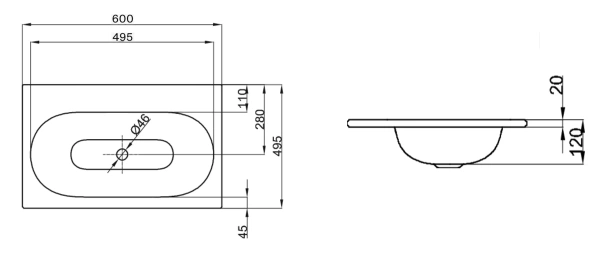 Раковина встраиваемая сверху (60х49,5) Bette Comodo A215-000