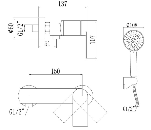 Смеситель для душа Savol S-601815
